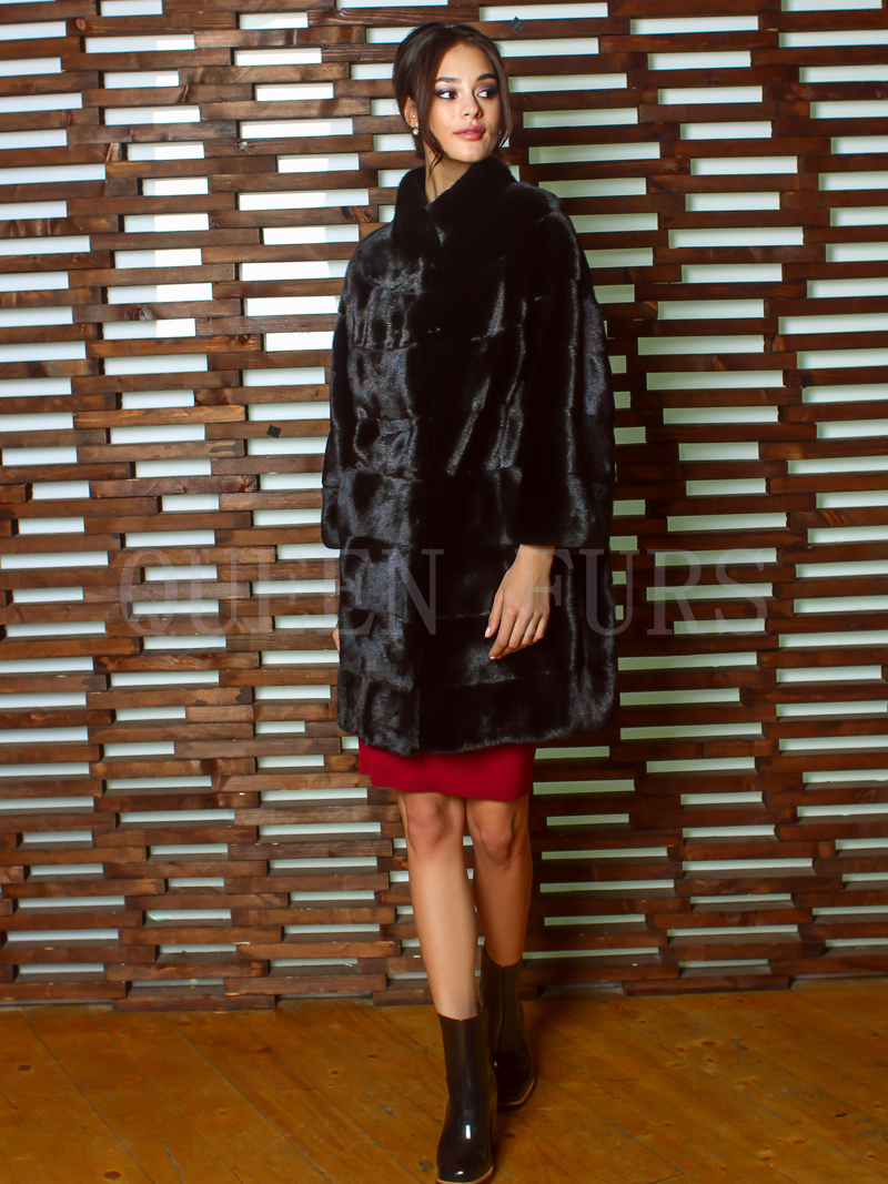 Жакет из меха норки в черном цвете 85 см, модель 1758, цена, фото