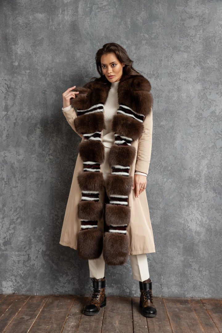 Роскошное итальянское пальто с мехом песца, модель ММ-11, размер 42, цена, фото