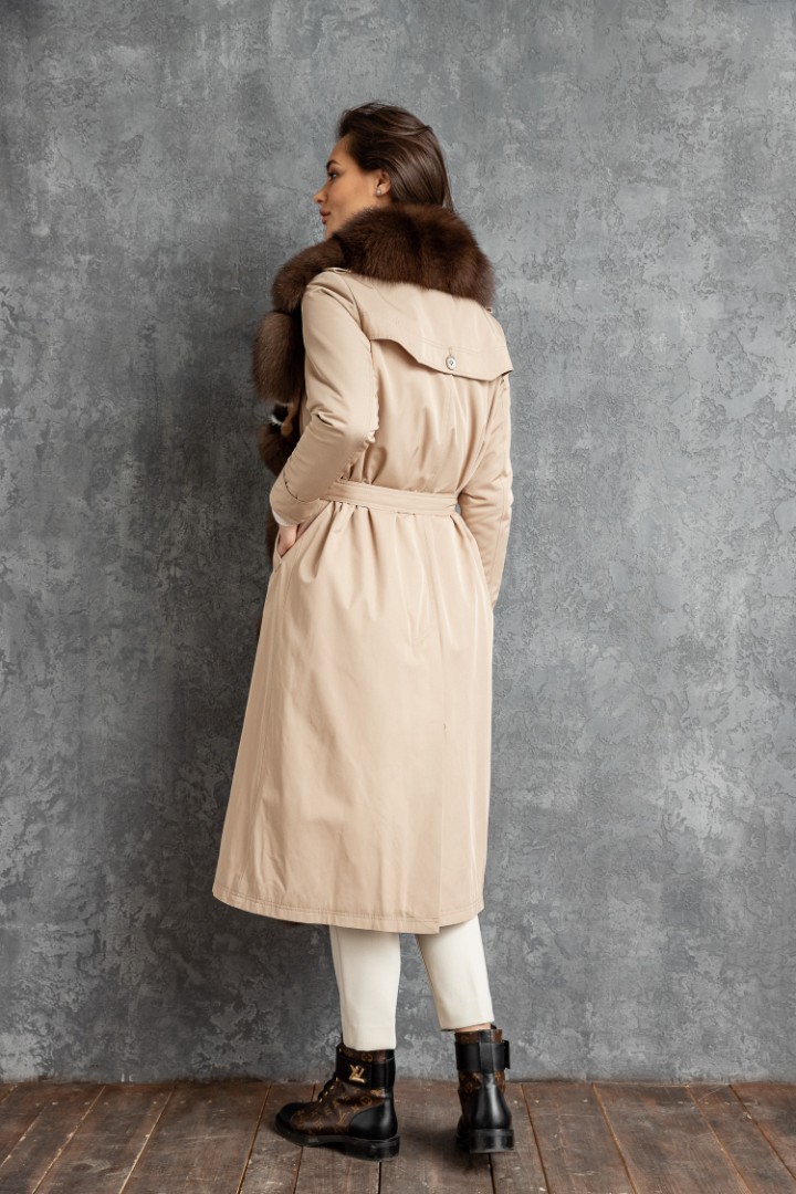 Роскошное итальянское пальто с мехом песца, модель ММ-11, размер 42, цена, фото