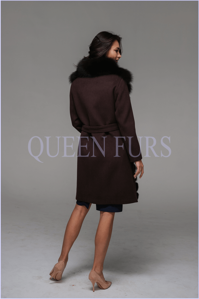 Шерстяное пальто из финского песца цвета тёмный шоколад, 100 см, модель П-05, размер 44, цена, фото