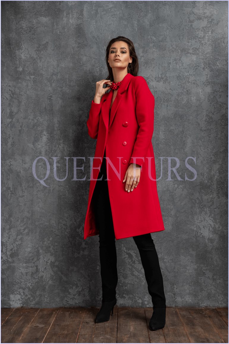 Красное пальто из кашемира, 110 см, модель П-25, размер 44, цена, фото