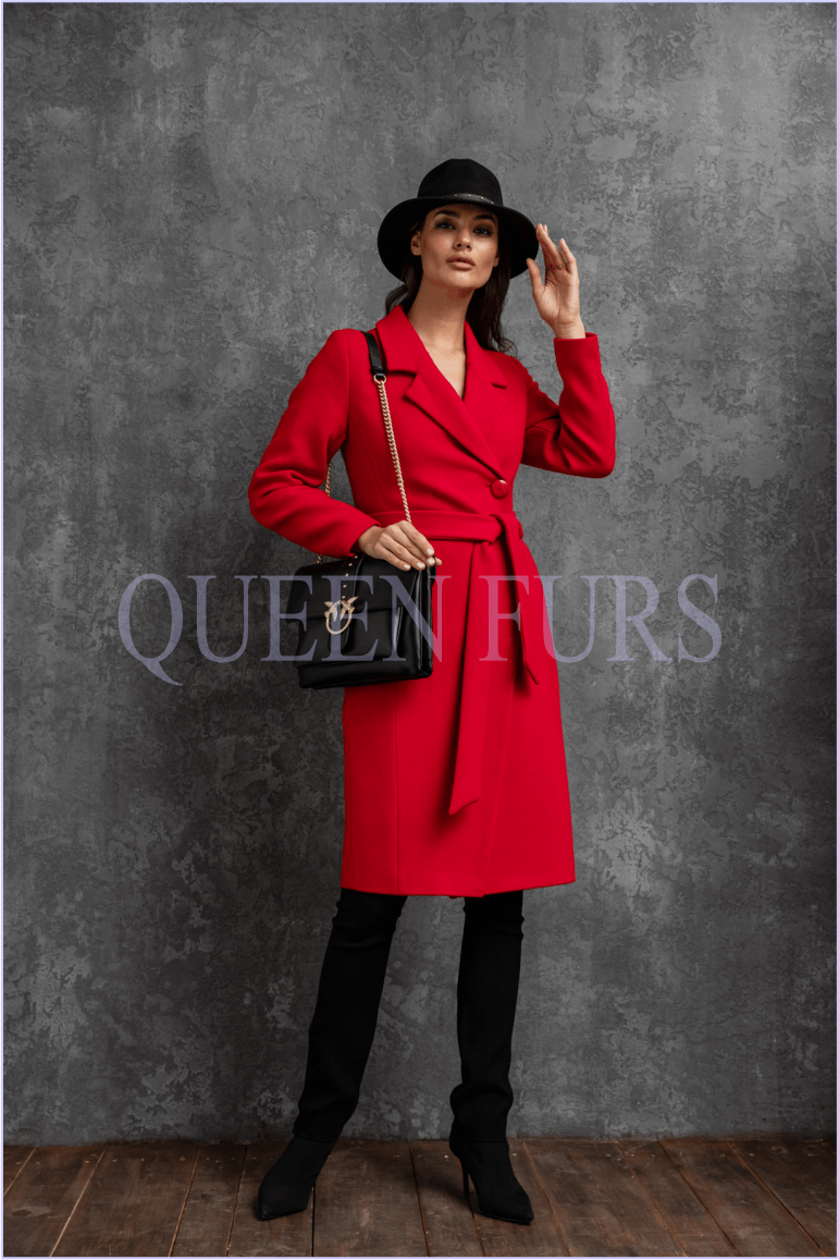 Красное пальто из кашемира, 110 см, модель П-25, размер 44, цена, фото