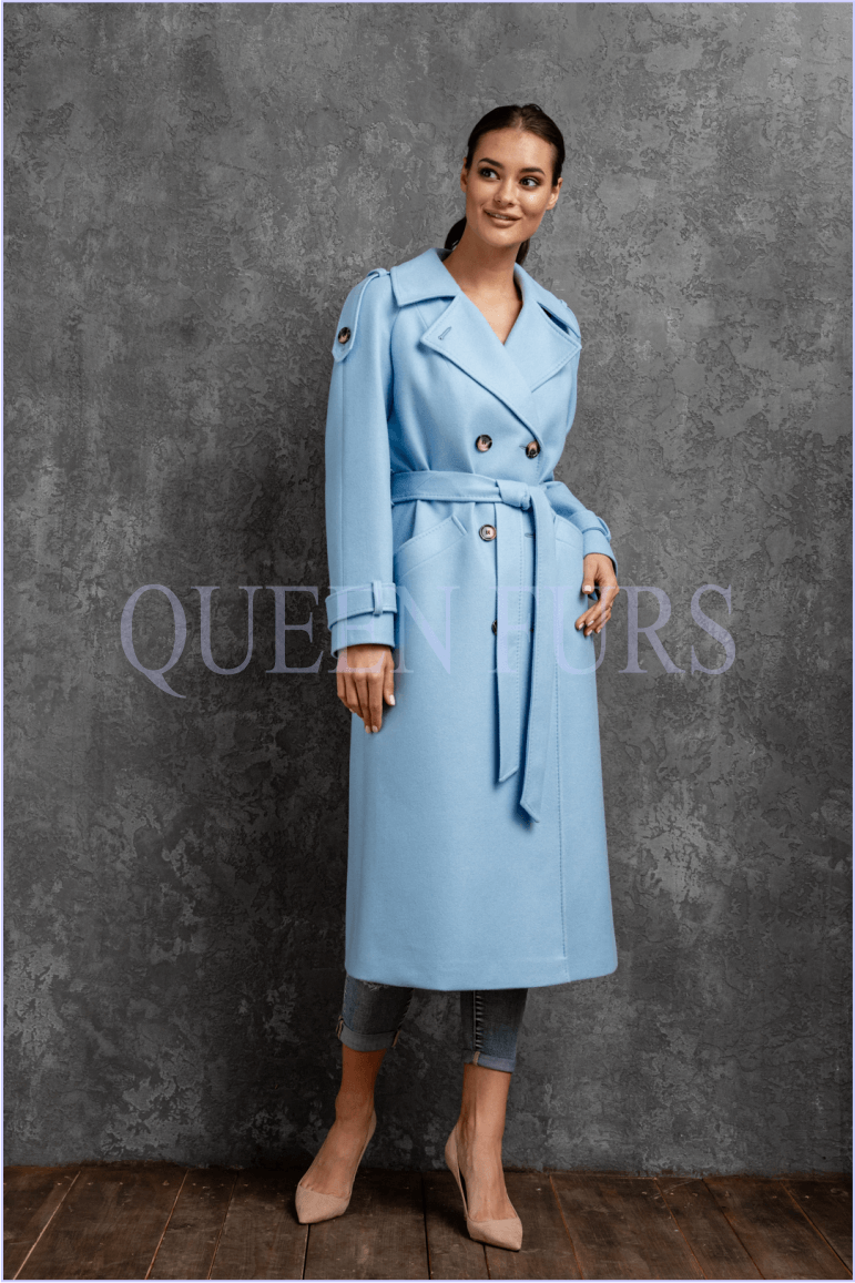 Голубое пальто в стиле милитари, 110 см, модель П-37, размер 48, цена, фото