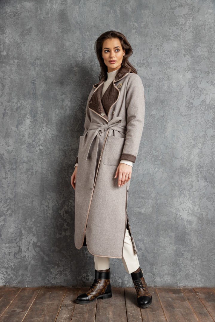 Мягкое прямое классическое пальто с поясом на талии, модель ММ-19, размер 48