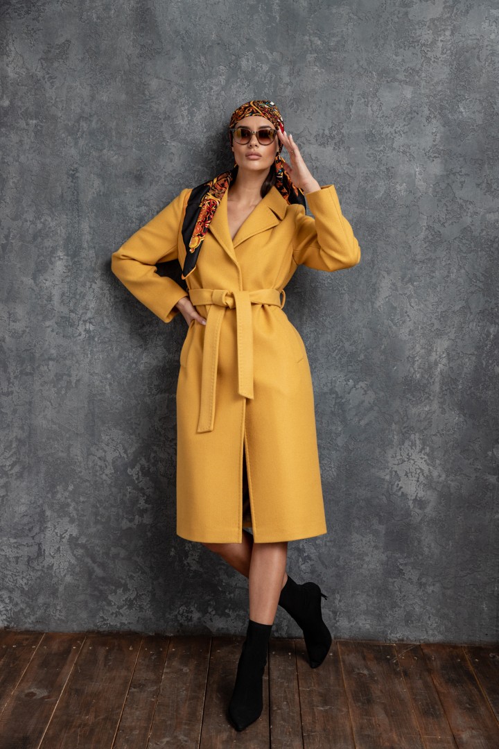 Желтое пальто, 110 см, модель П-31, размер 50, цена, фото