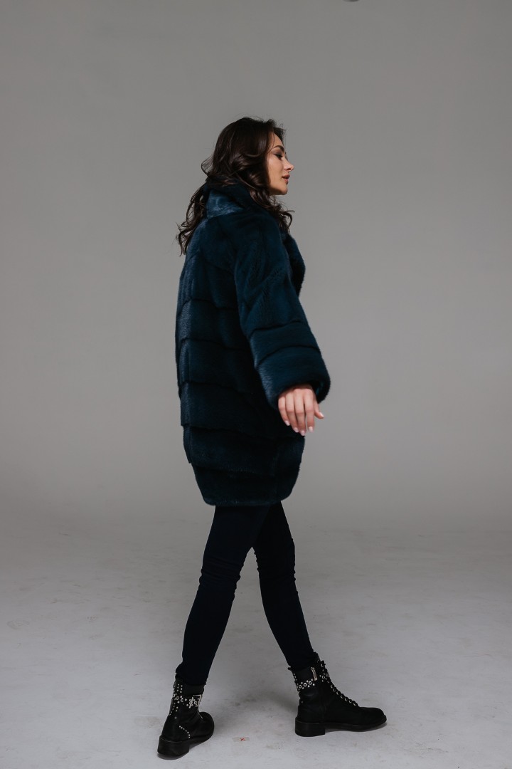 Модная норковая куртка (шуба) в свободном стиле и шикарном цвете морской волны, модель НИ-13, цена, фото
